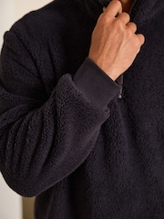 Navy Blue Fleece Borg Quarter Zip Neck Top - Image 5 of 9
