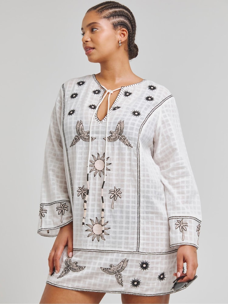 Figleaves Mystical Craft 100% Cotton Embroidered White Kaftan - Bild 1 von 4