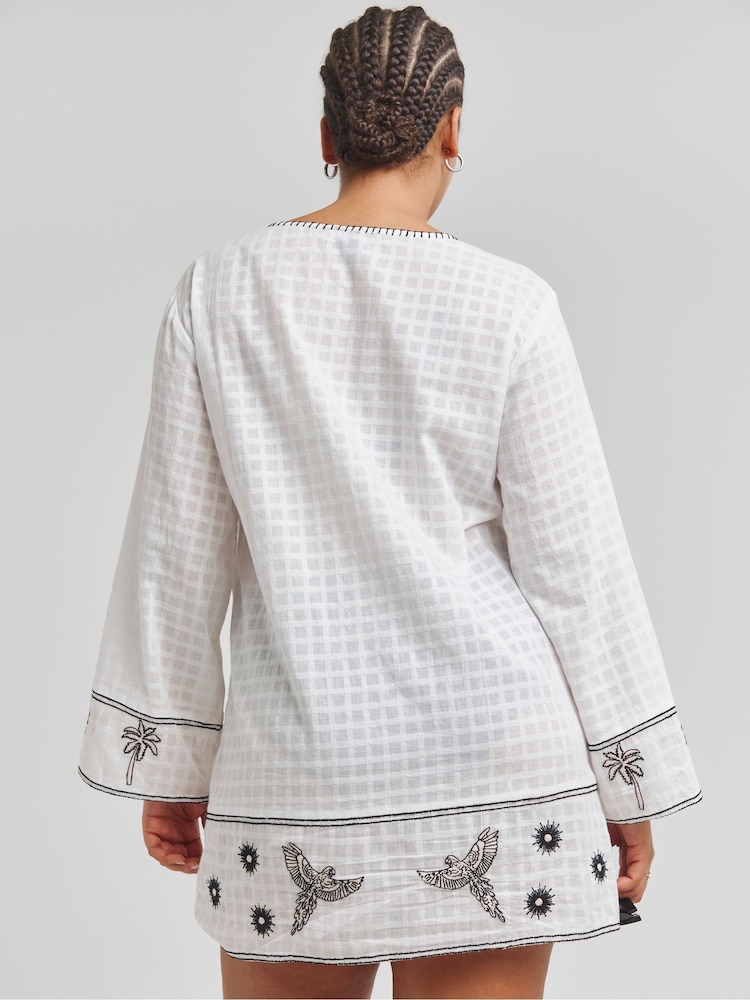 Figleaves Mystical Craft 100% Cotton Embroidered White Kaftan - Bild 2 von 4