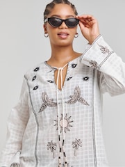 Figleaves Mystical Craft 100% Cotton Embroidered White Kaftan - Bild 4 von 4