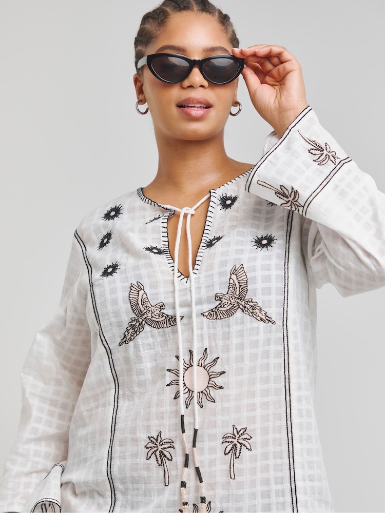 Figleaves Mystical Craft 100% Cotton Embroidered White Kaftan - Bild 4 von 4