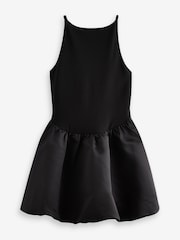 Black Rochelle Racer Satin Jersey Mix Puffball Mini Dress - Image 5 of 9