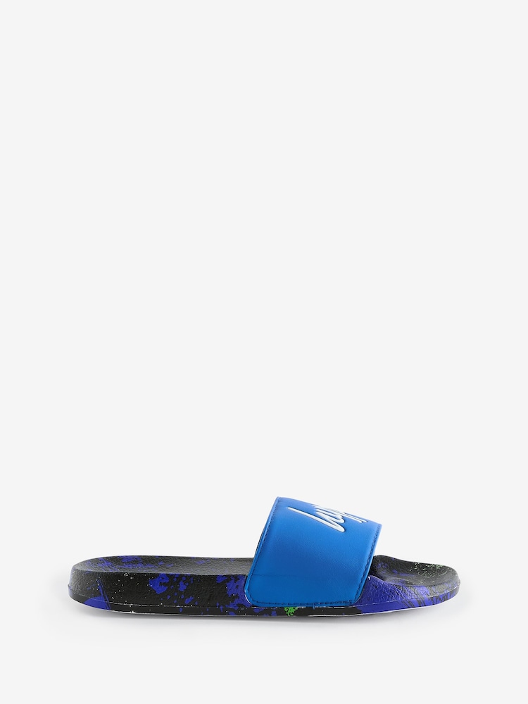 Hype. Boys Multi Blue Brush Stroke Script Sliders - Image 1 of 4 Hype. Boys Multi Blue Brush Stroke Script Sliders - Image 1 of 4