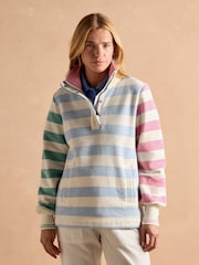 Rayas blancas y azules - Suéter de algodón con cuello alzado y cremallera corta Burnham de Joules - Imagen 1 de 14