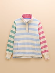 Rayas blancas y azules - Suéter de algodón con cuello alzado y cremallera corta Burnham de Joules - Imagen 10 de 14