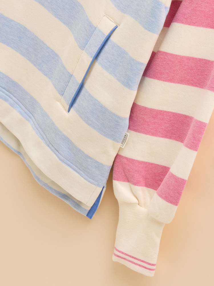 Joules Burnham White & Blue Stripe Cotton Funnel Neck Quarter Zip Sweatshirt - Image 12 of 14