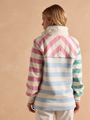 Rayas blancas y azules - Suéter de algodón con cuello alzado y cremallera corta Burnham de Joules - Imagen 2 de 14