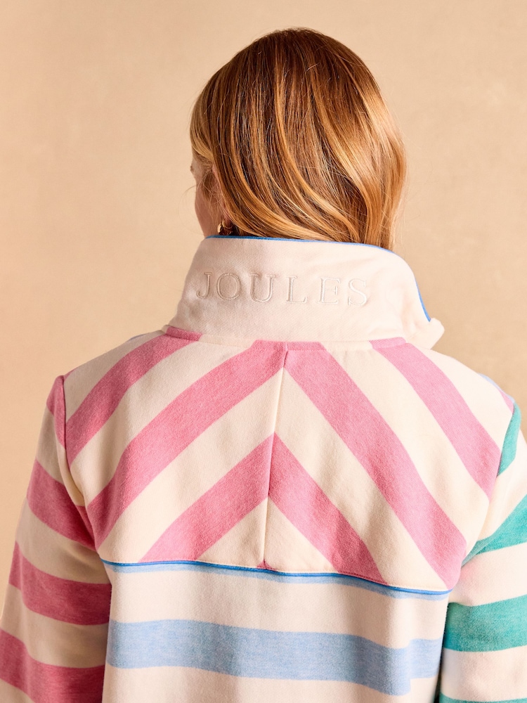 Joules Burnham White & Blue Stripe Cotton Funnel Neck Quarter Zip Sweatshirt - Image 5 of 14