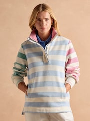Rayas blancas y azules - Suéter de algodón con cuello alzado y cremallera corta Burnham de Joules - Imagen 7 de 14