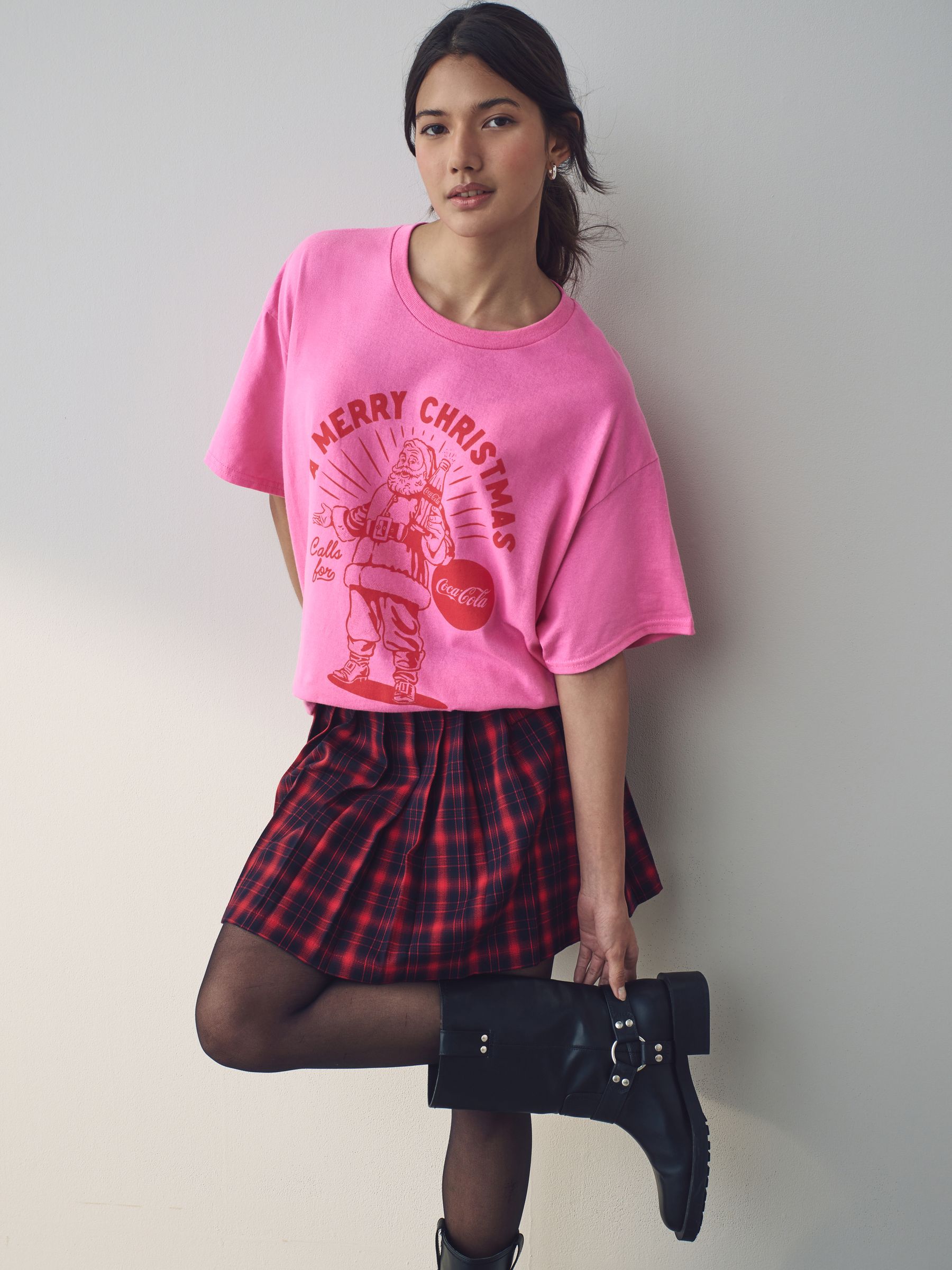 Buy Pink Christmas License Coca Cola Graphic 100% Cotton T-Shirt