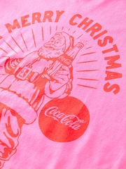 Pink Christmas License Coca Cola Graphic 100% Cotton T-Shirt - Image 5 of 6