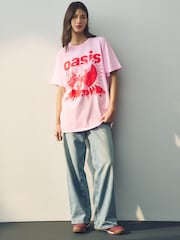 Pink/Red 100% Cotton Official License Oasis Band  Relaxed Fit T-Shirt - Image 2 of 8