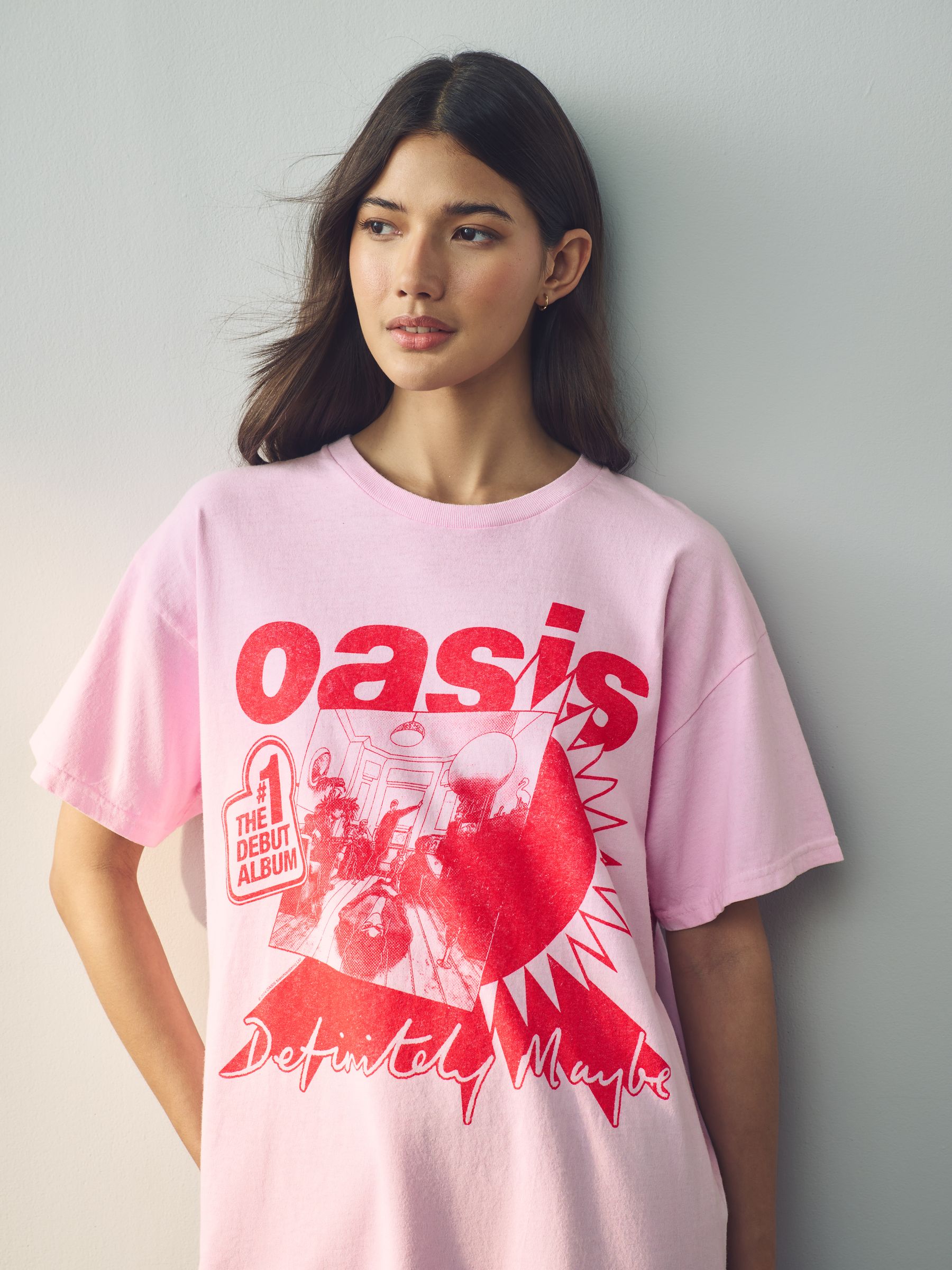 【激安アウトレット!】 Buy Pink/Red 100% Cotton Official License Oasis Band Relaxed トップス