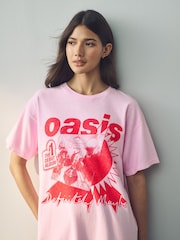 Pink/Red 100% Cotton Official License Oasis Band  Relaxed Fit T-Shirt - Image 5 of 8