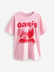 Pink/Red 100% Cotton Official License Oasis Band  Relaxed Fit T-Shirt - Image 6 of 8