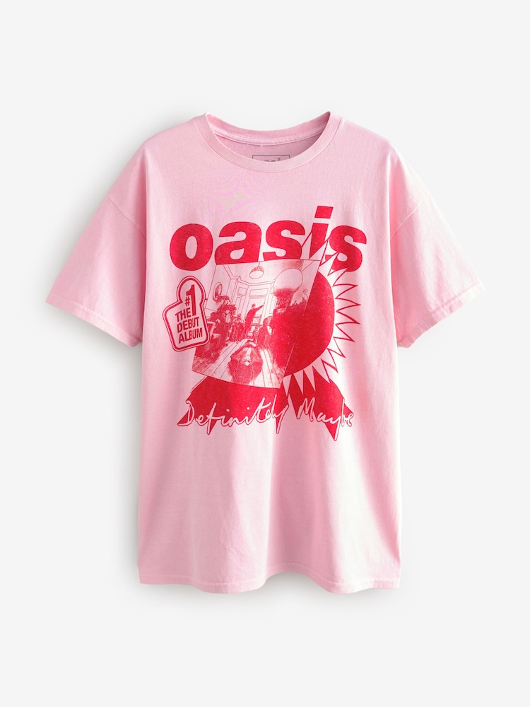 Pink/Rot - 100% Cotton Official License Oasis Band  Relaxed Fit T-Shirt - Image 6 of 8