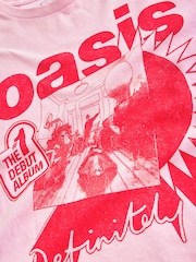 Pink/Red 100% Cotton Official License Oasis Band  Relaxed Fit T-Shirt - Image 7 of 8
