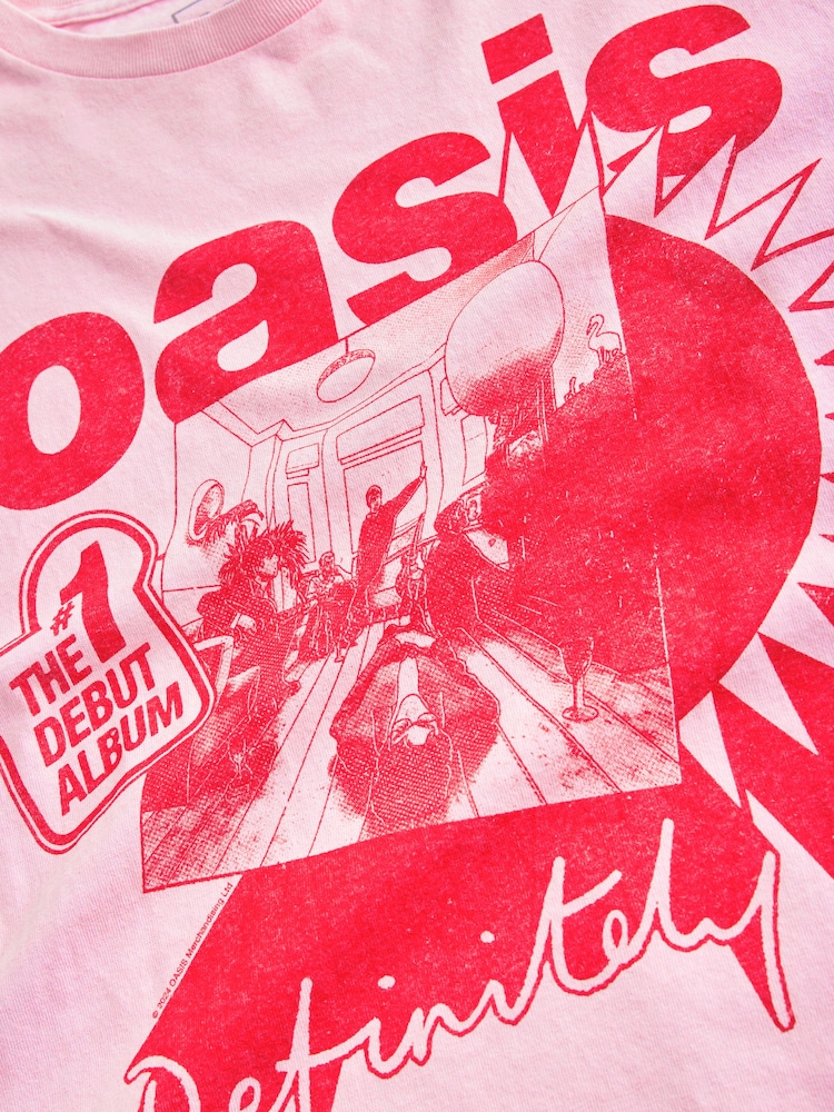 Pink/Rot - 100% Cotton Official License Oasis Band  Relaxed Fit T-Shirt - Image 7 of 8