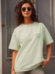 Green Washed Graphic Amour Moi Love Heart T-Shirt - Image 3 of 9