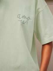 Green Washed Graphic Amour Moi Love Heart T-Shirt - Image 5 of 9