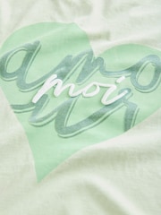 Green Washed Graphic Amour Moi Love Heart T-Shirt - Image 9 of 9
