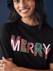 Black 100% Cotton Merry Christmas T-Shirt - Image 5 of 8