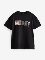 Black 100% Cotton Merry Christmas T-Shirt - Image 6 of 8