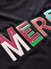 Black 100% Cotton Merry Christmas T-Shirt - Image 7 of 8