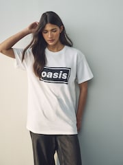 White/Black 90s Graphic 100% Cotton Official License Oasis Band  Relaxed Fit T-Shirt - Image 2 of 5