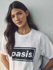 White/Black 90s Graphic 100% Cotton Official License Oasis Band  Relaxed Fit T-Shirt - Image 5 of 5