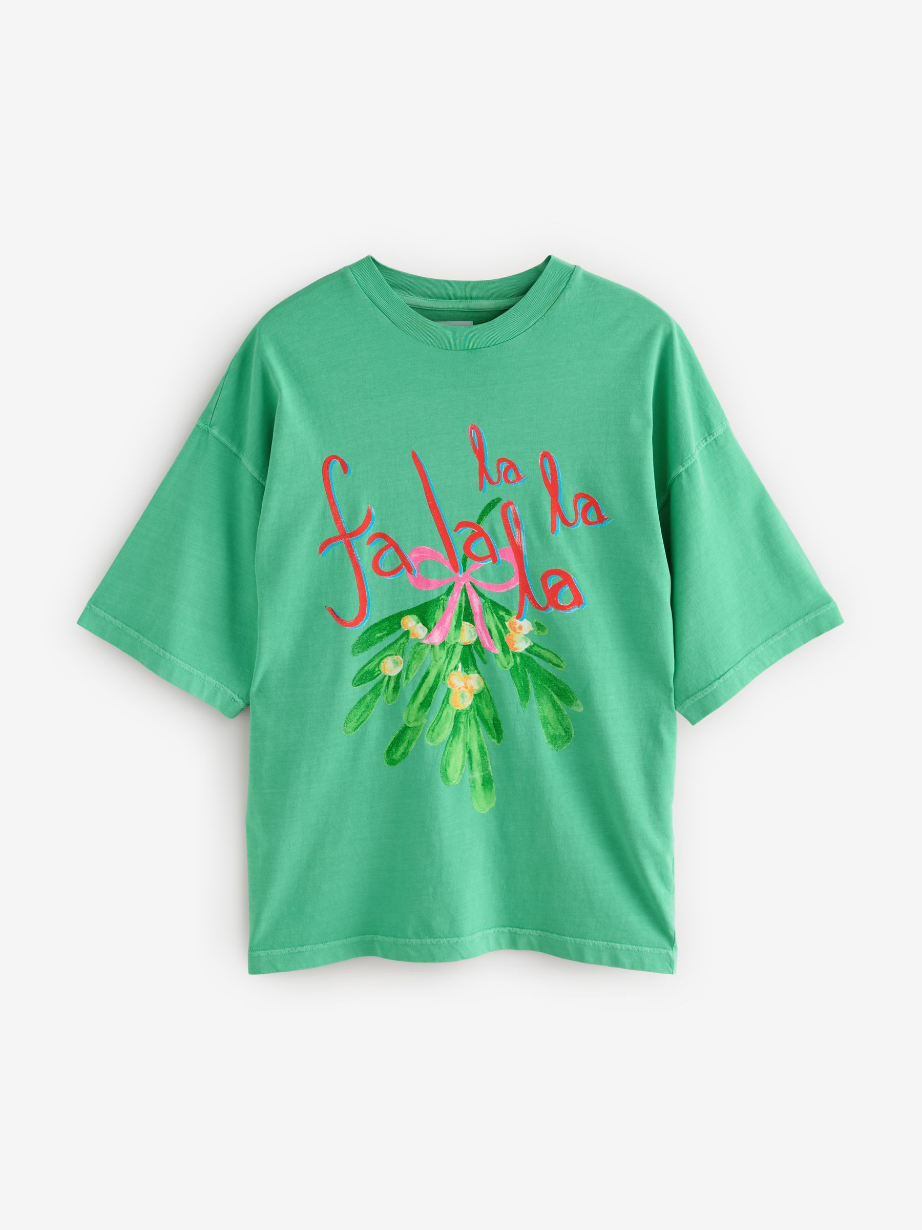 Buy Green Festive 'Fa La La' Christmas Graphic 100% Cotton T-Shirt