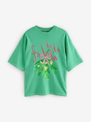 Green Festive 'Fa La La' Christmas Graphic 100% Cotton T-Shirt - Image 3 of 5