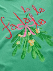 Green Festive 'Fa La La' Christmas Graphic 100% Cotton T-Shirt - Image 4 of 5