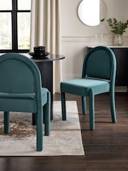 Soft Velvet Teal Blue Upholstered Dining Chairs - Image 1 of 9