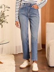 Love & Roses Mid Wash Blue High Waist Straight Leg Jeans - Image 1 of 4