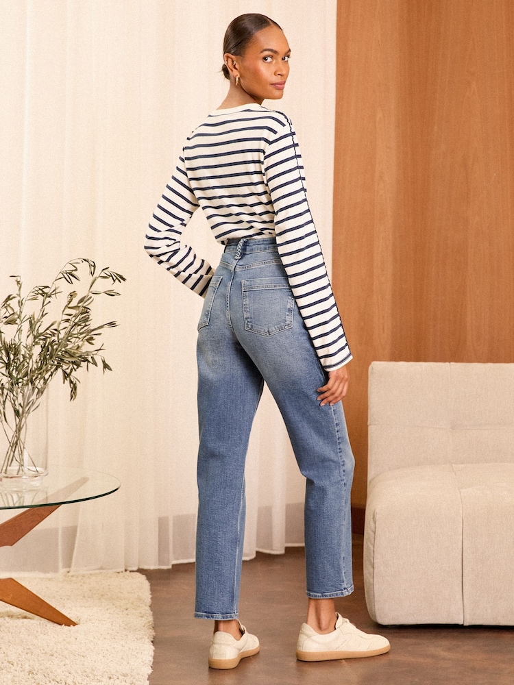 Love & Roses Mid Wash Blue High Waist Straight Leg Jeans - Image 4 of 4