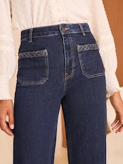 Love & Roses Dark Wash Blue High Waist Wide Leg Plait Pocket Jeans - Image 2 of 4