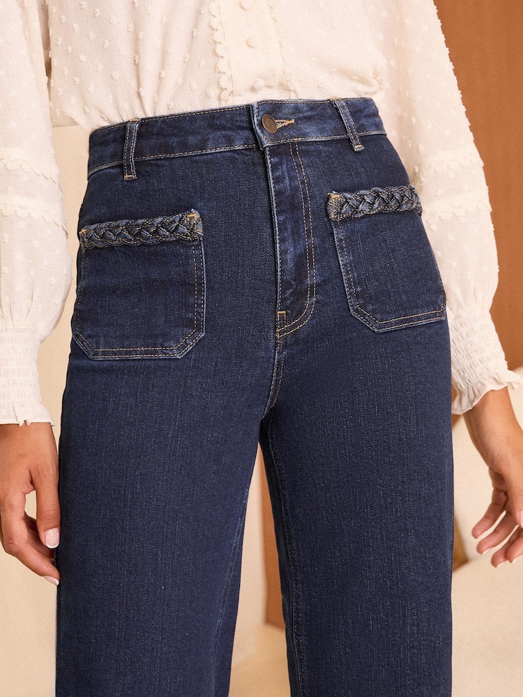 Love & Roses Dark Wash Blue High Waist Wide Leg Plait Pocket Jeans - Image 2 of 4