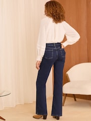 Love & Roses Dark Wash Blue High Waist Wide Leg Plait Pocket Jeans - Image 4 of 4
