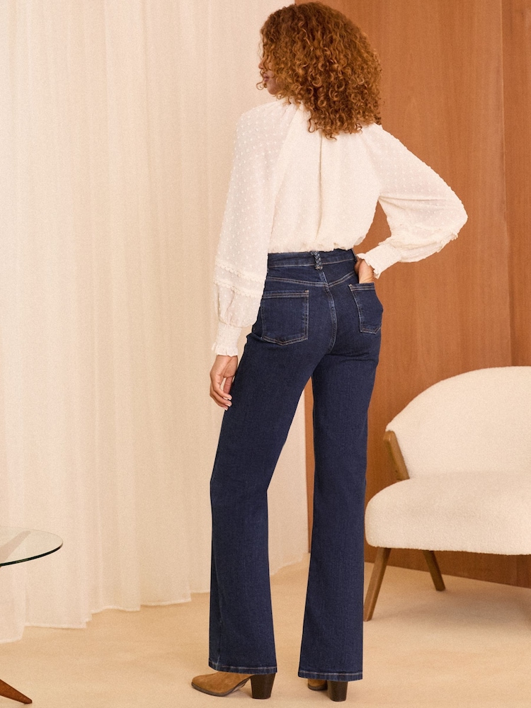 Love & Roses Dark Wash Blue High Waist Wide Leg Plait Pocket Jeans - Image 4 of 4