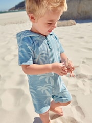 Blue Towelling Zip Through 100% Cotton All-In-One (3mths-7yrs) - Image 1 of 7