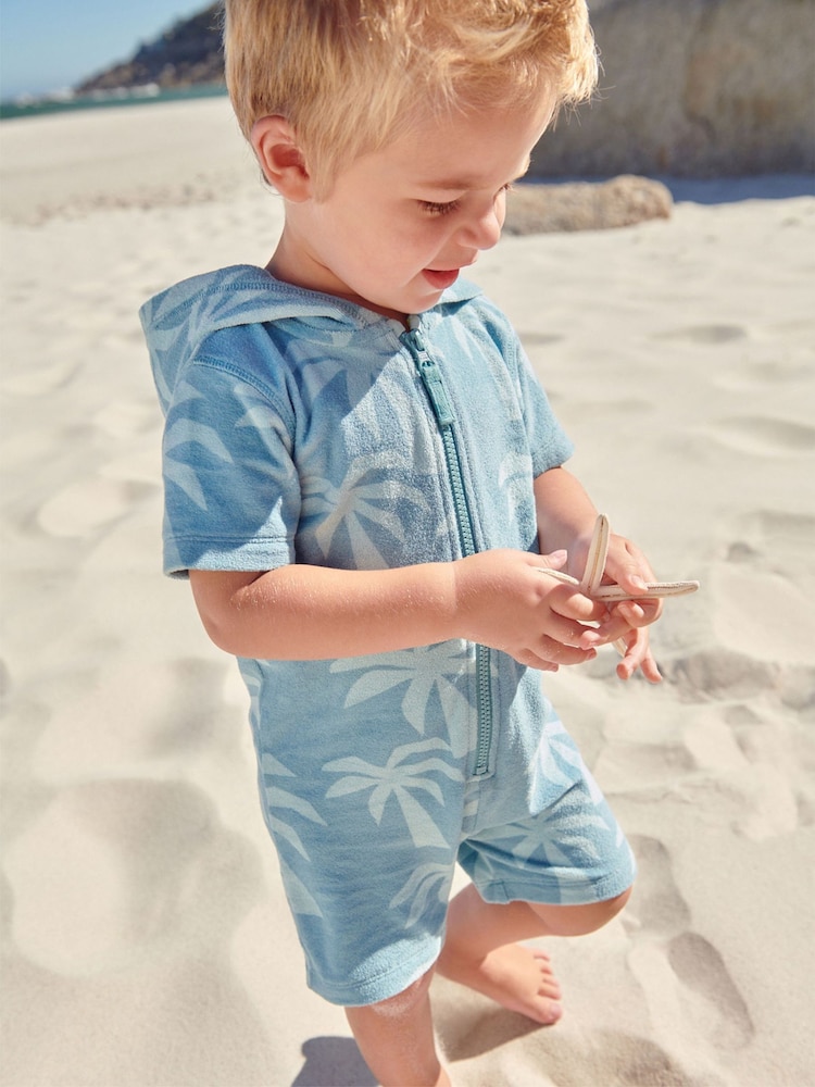 Blue Towelling Zip Through 100% Cotton All-In-One (3mths-7yrs) - Image 1 of 7