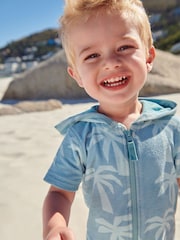 Blue Towelling Zip Through 100% Cotton All-In-One (3mths-7yrs) - Image 4 of 7