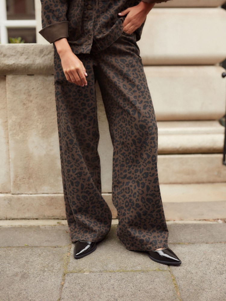Leopard Printed 100% Cotton Wide Leg Jeans - Image 2 of 8