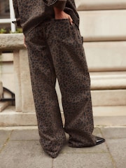 Leopard Printed 100% Cotton Wide Leg Jeans - Image 4 of 8