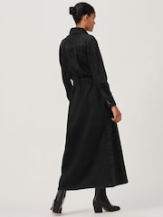 Black Tiered Seam Front Denim 100% Cotton Midi Dress - Image 2 of 3