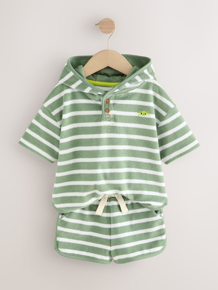 Sage Green Stripe 100% Cotton Toweling Set (3mths-7yrs) - Image 1 of 4