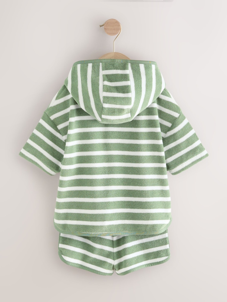 Sage Green Stripe 100% Cotton Toweling Set (3mths-7yrs) - Image 2 of 4