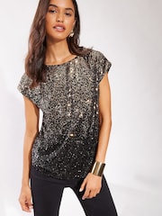Friends Like These Black Petite Sequin Emebellished T-Shirt - Image 1 of 4