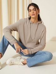 Friends Like These Mushroom Brown Petite Super Soft Cosy Drawstring Long Sleeve Hoodie - Image 1 of 4